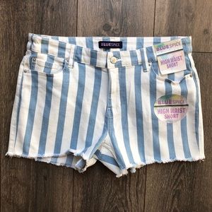 NEW Stretchy Striped Shorts White Denim 9